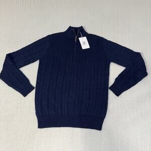 Collars & Co. Pure Cotton Cable Knit Sweater 1/4 Zip Navy Men’s Small NWT